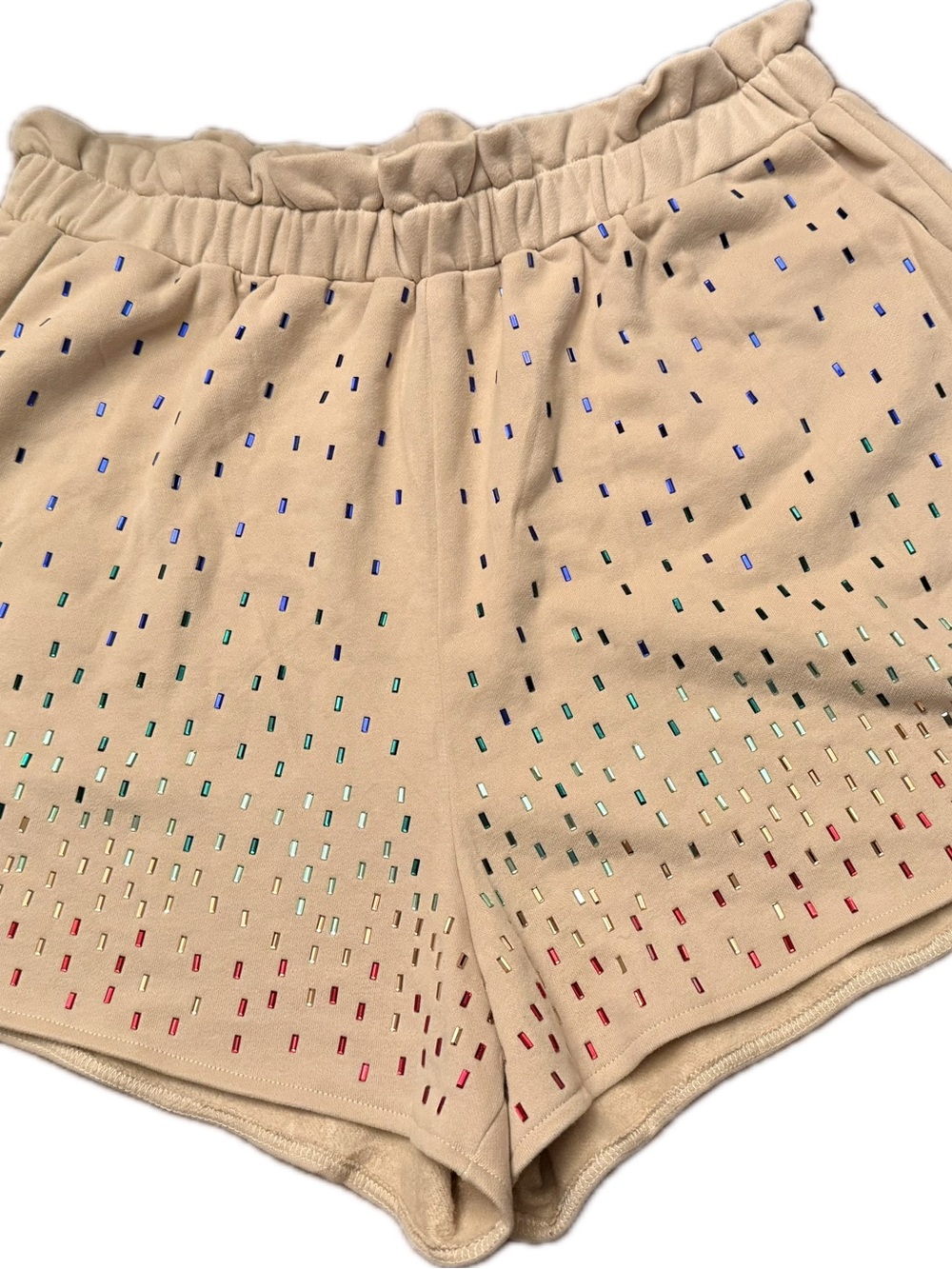 Queen of Sparkles -Beige Embellished Women's Shorts